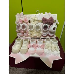 DANBAR Bow Fancy sock shoes and headband bows NEW 12 piece